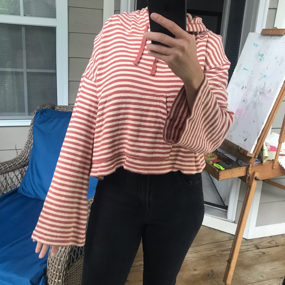 Roxy | Striped Terry Crop Hoodie Pullover